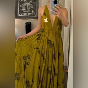 Elegant Olive Green Floral Dress - free people